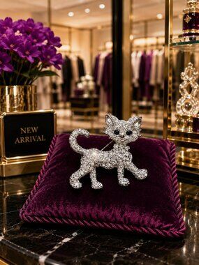 Crystal Rhinestone Kitty Cat Brooch Bag Charm
